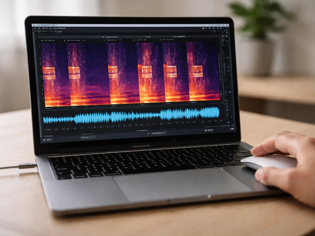 Laptop screen showing waveform and spectrogram with bird-chirp sections selected for removal.