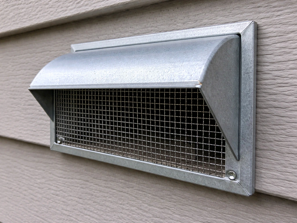 Close-up of a vent covered with a secure enclosed mesh screen blocking bird entry