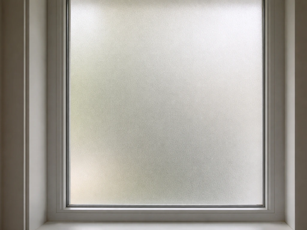 Close-up of a glass window with frosted, non-reflective film applied for bird-safe coverage.
